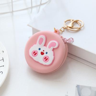 China New Cartoon Round Silicone Zero Key Chain Wallet CIA Rabbit Fishing Rabbit Key Chain Trendy Hot Animal Coin Purse for sale