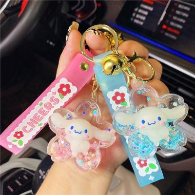 China 2023 New Arrival Fashionable Newcomer Boba Key Chain Ring Cute Oil Flower Luminous Liquid Floating Dog Ear Dog Ear Chain Gifts for sale