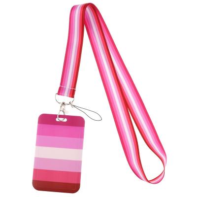 China New Arrival Fashionable Card Cover Phone Rope Hanging Colorful Rainbow Heart Card Holder Anti Lost Key Chain Cardboard Advertising In Public Transportation Identification with straps for sale