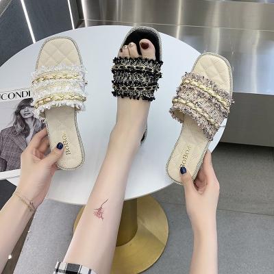 China Fashion Trend Hot Sale Square Toe Women Sandals Summer Women Shoes Flat Sandals Slippers for sale