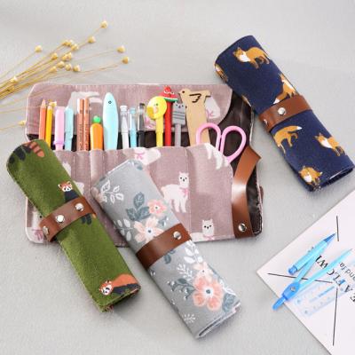 China Fashion\Comfortable\Durable Fashion Canvas Pencil Roll Wrap Pen Bag Pencil Case Roll Up Holder Colorful Printing for sale