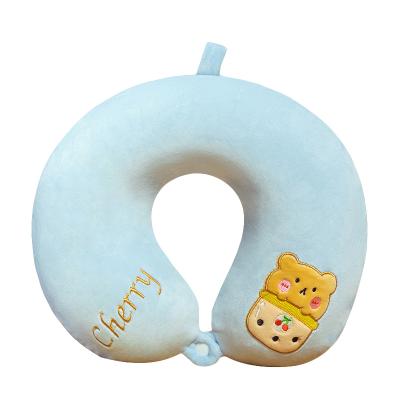 China Art Decor Milk Tea Memory Foam Animal Neck Pillow U Shaped Pillow Can Be Customized Size Modeling Logo for sale