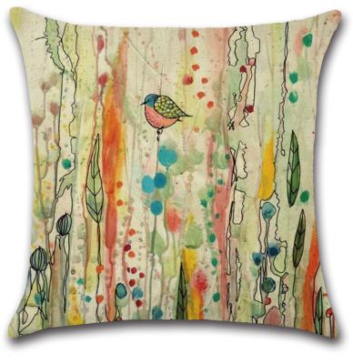 China New Retro Nondisposable Watercolor Hand Painted Digital Printing Flower and Bird Pillow Case Cushion Cover for sale