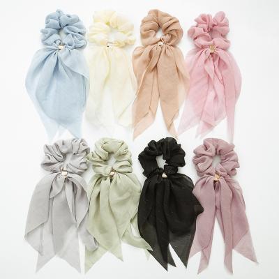 China Fashionable Double Hair Tie Ribbon Scrunchies Hair Bow Ladies Lace Up Ponytail Cloth Hair for sale