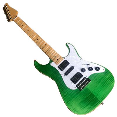 China Green Exquisite Body Guitar 22 Fret Electric Guitar with Flame Maple Veneer for sale