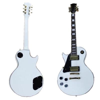 China Reasonable Huiyuan LP left handed white electric guitars with gold hardware, binding body, offer customize for sale