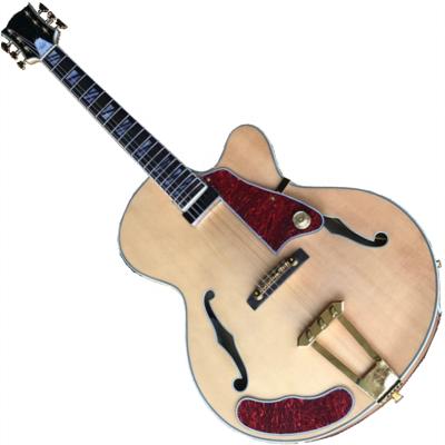 China Exquisite Semi Hollow Natural Wood Color Electric Guitar Kits Electric Guitars With Gold Hardware for sale