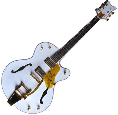 China Huiyuan Exquisite White Semi-Hollow Body Electric Guitar with Tremolo Bridge, Semihollow Electric Guitar for sale