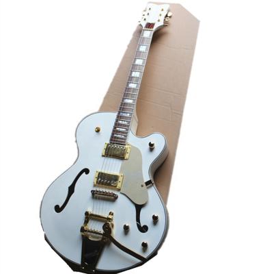 China Exquisite White 6 String Huiyuan Semi Hollow Electric Guitar with Tremolo Bridge, Semihollow Electric Guitar for sale