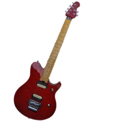 China Huiyuan exquisite red electric guitar with yellow neck, tremolo bridge, electric guitar jazz for sale