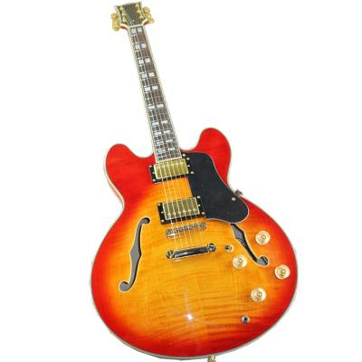 China Exquisite Huiyuan Custom Design Electric Guitar Cheap Guitars With Flame Maple Veneer, 335 Guitar for sale