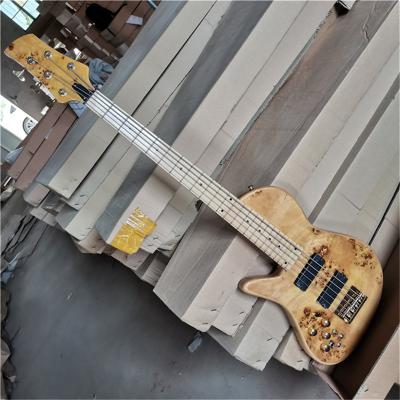 China OEM Brand Left Handed 4 String Ash Electric Bass Guitar with 24 Frets, Gold Hardware for sale