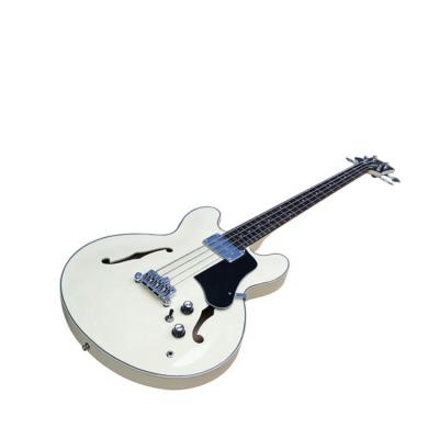 China Factory supply exquisite milk white body Bass Guitar with rosewood fingerboard, semi hollow bass guitar for sale