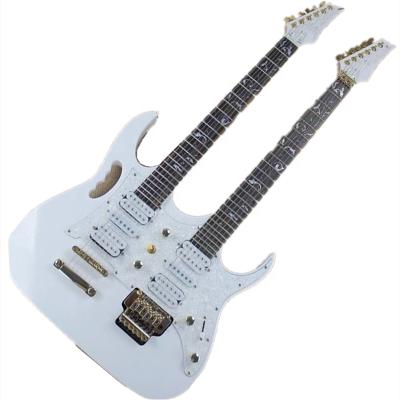 China Exquisite double neck white body guitar factory Huiyuan electric guitar in 6+6 string, gold hardware for sale