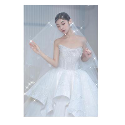 China Anti-Static Terylene Dress Lace Up Long Sleeve Wedding Dresses 2019 New Women Summer Winter Bride Classic White Simple OEM Spring Train Silhouette for sale