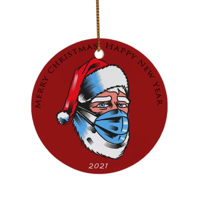 China Christamas Decoration Manufacturer Direct Printable 2 Sided Sublimation Blank Ceramic Christmas Hanging Ornament for sale