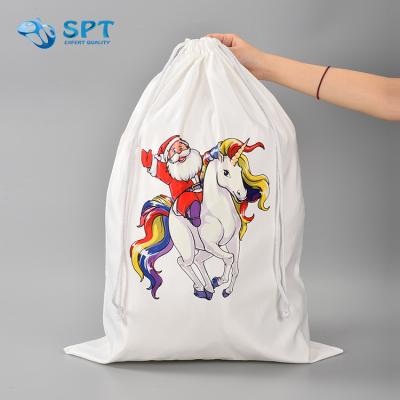 China Polyester Decoration Supplies Sublimation Stock Blank Reusable Santa Returns Christmas Gift Bags for sale