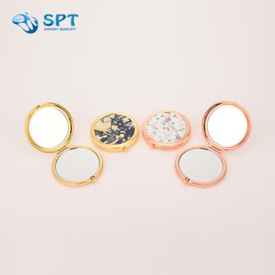 China Double Sided Quickly Make Sample Drawings Good Quality Sublimation Gold Round Cosmetic Small Mirror for sale