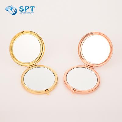 China High Definition Fashion Gold Round Metal Double Sided Pocket Profitable White Mini Mirror for sale