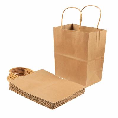 China Custom Logo Printed Brown Kraft Paper Eco - Friendly Recyclable Bags With Handle for sale