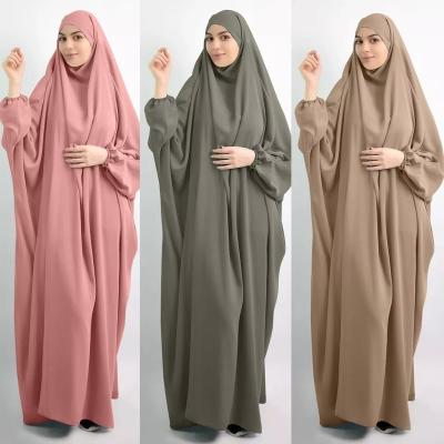 China New Fashion Women Sustainable Popular Casual Islamic Clothing Vintage Solid Color Solid Color Loose Cover Gathers Prayer Jilbab Dress for sale