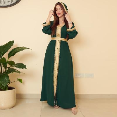 China Factory Custom Viable Islamic Clothing Long Sleeve Hooded Jacquard Quilting Beam Waist Saudi Elegant Muslim Dresses for sale