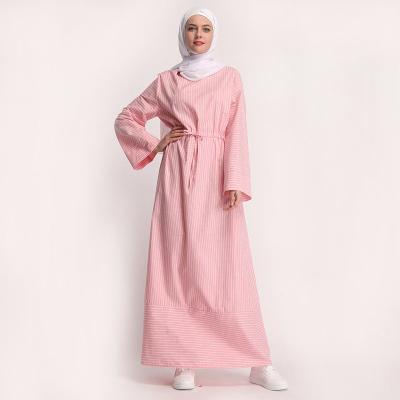 China Arabian Arabesche Product High Quality Striped Saudi Arabian Elastic Belt Long Sleeve Muslim Dress for sale