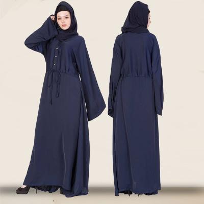 China Navy Blue Causal Casual Muslim Button Up Long Dress Clothing Ladies Sheath Long Maxi Women Muslim Abaya Dress for sale