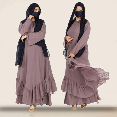 China Modest Turkey Women Long Sleeve Maxi Dress Designer Conservative Tendrils Modest Layers Ruffle Muslim Abaya Dress for sale