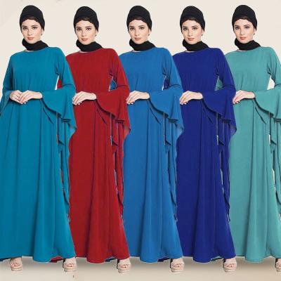 China Causal Blue Simple Elegant Causal Blue Round Neck Long Sleeve Arabic Turkey Dress Muslim Women Abaya for sale