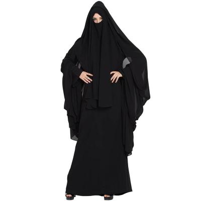 China Wholesale Casual Islamic Abaya Khimar Turkey Dubai Muslim Dress Women Jilbab Black Georgette 4 Piece Burqa Set for sale