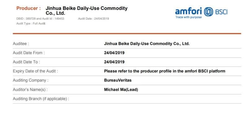 BSCI - Jinhua Beike Daily-Use Commodity Co., Ltd.