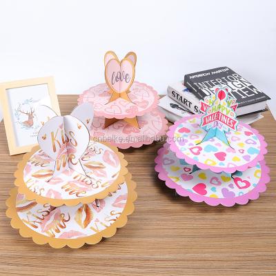 China Paperboard Cupcake Plate Birthday Party Disposable 3 Tier Cake Display Stand for sale