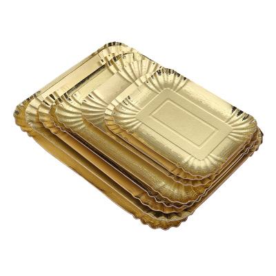 China 8 Sizes Disposable Cake Tray Disposable Rectangle Shape Golden Decorative Dishes for sale