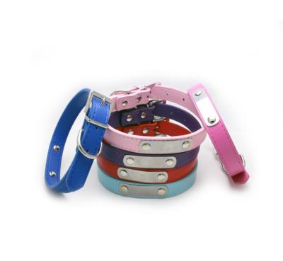 China Sustainable Personalized PU Leather Custom Engraving Marking Dog Collars With Metal Buckle For Puppies Cats for sale