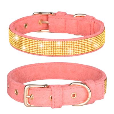 China Leather Dog Diamond Cat Collar Belt Pu Dog Collar Small Bling Bling Crystal Dog Collars Viable Fashion for sale