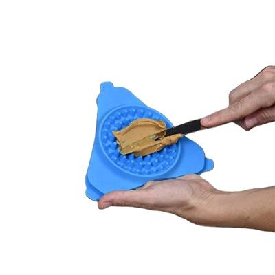 China New Design Factory Directly Selling Viable Bowl Silicone Triangle Pet Dog Licking Pad Bathing Grooming Training Peanut Butter Slow Feeder for sale