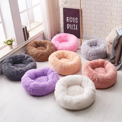 China Factory Directly Viable Hot Sale New Arrival Soothing Solid Donut Long Hair Hot Dog Bed for sale