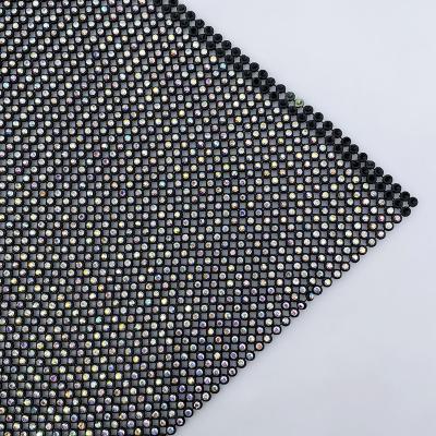 China High Quality Flatback 3MM Glitter Sewing Black Crystal Trimming Rhinestone Glass Fabric Mesh Sheet ab for sale