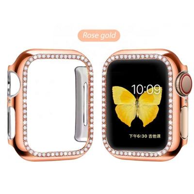 China Cool Popular Hot Sale Clear Tempered Full Cover With Diamond Watch Case For Apple Watch Cover 38mm 42mm 40mm 44mm 41mm 45mm for sale