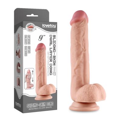 China 9 de“ Glijdende Lesbische Homosexueel van Toy Realistic Cock For Women van het Huidtpe Dildo Geslacht Te koop