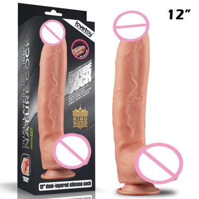 China Dubbel Laagsilicone Dildos 12“ Reusachtige Realistische Penis Vrouwelijke Masturbatie Te koop