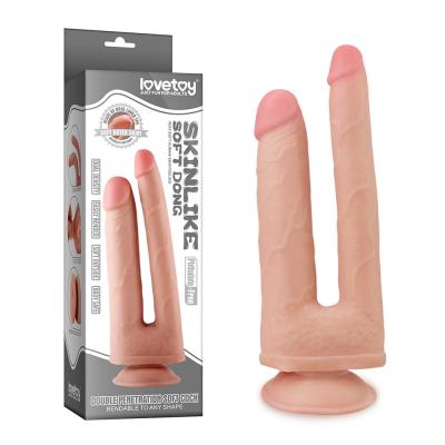 China Doppelseitiger Dildo-realistischer Bügel Doppelschicht TPEs auf Vibrator für Erwachsenen zu verkaufen