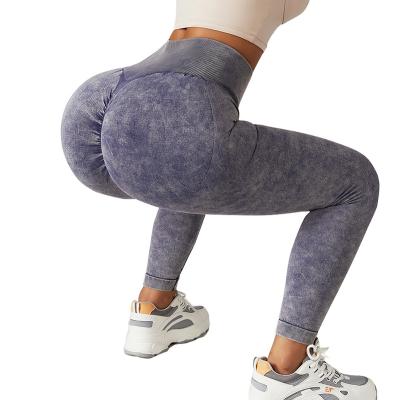 China Pants Women High Waist Elastic Scrunch Back Fitness Washed Seamless Yoga Leggings for sale