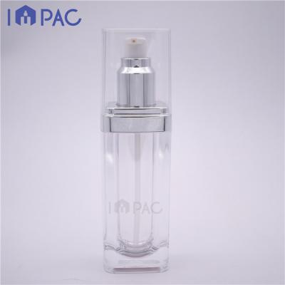 China Silver Double Wall Square Clear Acrylic Makeup Personal Care Pump Lotion Bottle 60ml for sale