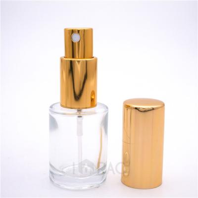 China Cosmetic UV Gold Clear Glass Pump Mist Spray Bottle 15ml For Fragrance Scent for sale