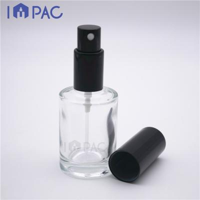 China Personal Care Fine Thick Empty Round Glass Perfume Bottle With Mist Sprayer 30ml for sale