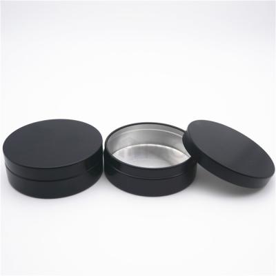 China Black Aluminum Flat Cosmetic Jar 100ml Classic Round Metal Skin Care Cosmetic Jar for sale