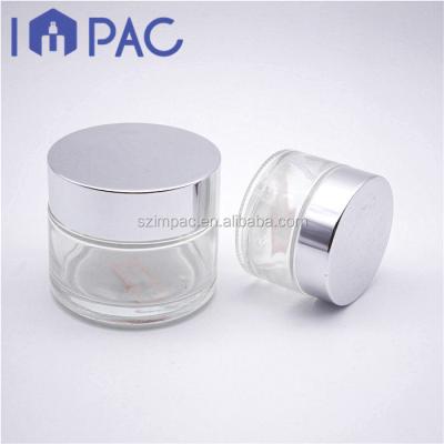 China Cosmetic Silver Lid Skin Care Containers Jar Glass Packaging 100ml for sale