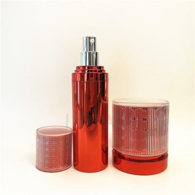 China Skin Care Cosmetic Luxury Red Empty Container Bottles And Jars Packaging Sets for sale